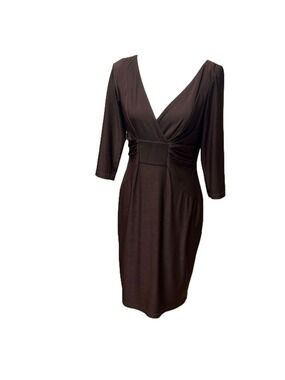 David Meister Brown  V  Neck Jersey Dress Size 6 NWOT. (D8)
